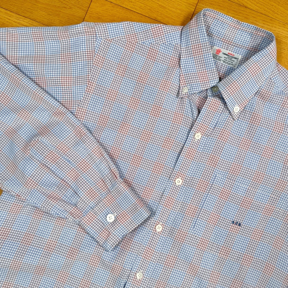 Turnbull Asser London XL Button Down Shirt Gingham‎ Check Blue Red Cotton